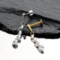 Piercing Labret Titânio Com Pingente Zircônias