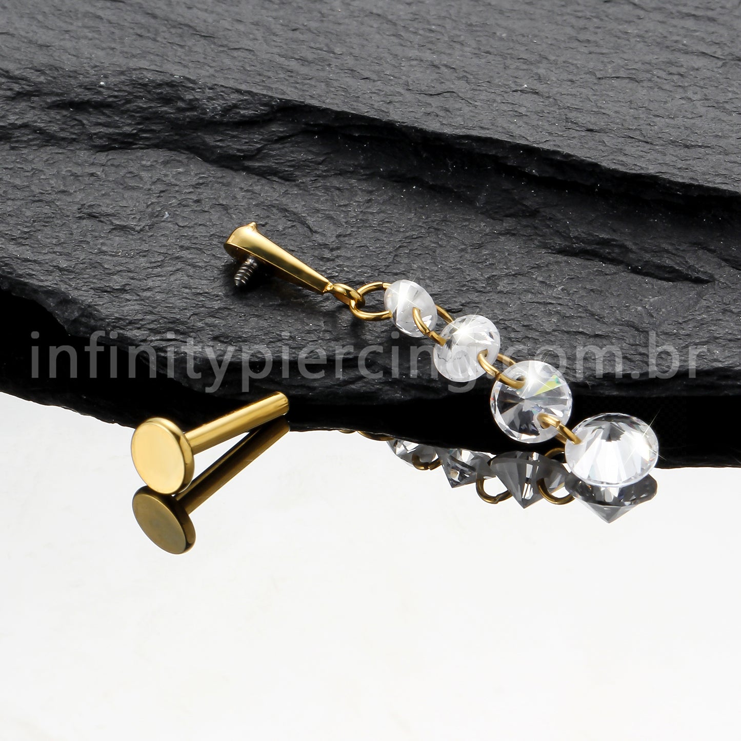Piercing Labret Titânio Com Pingente Zircônias