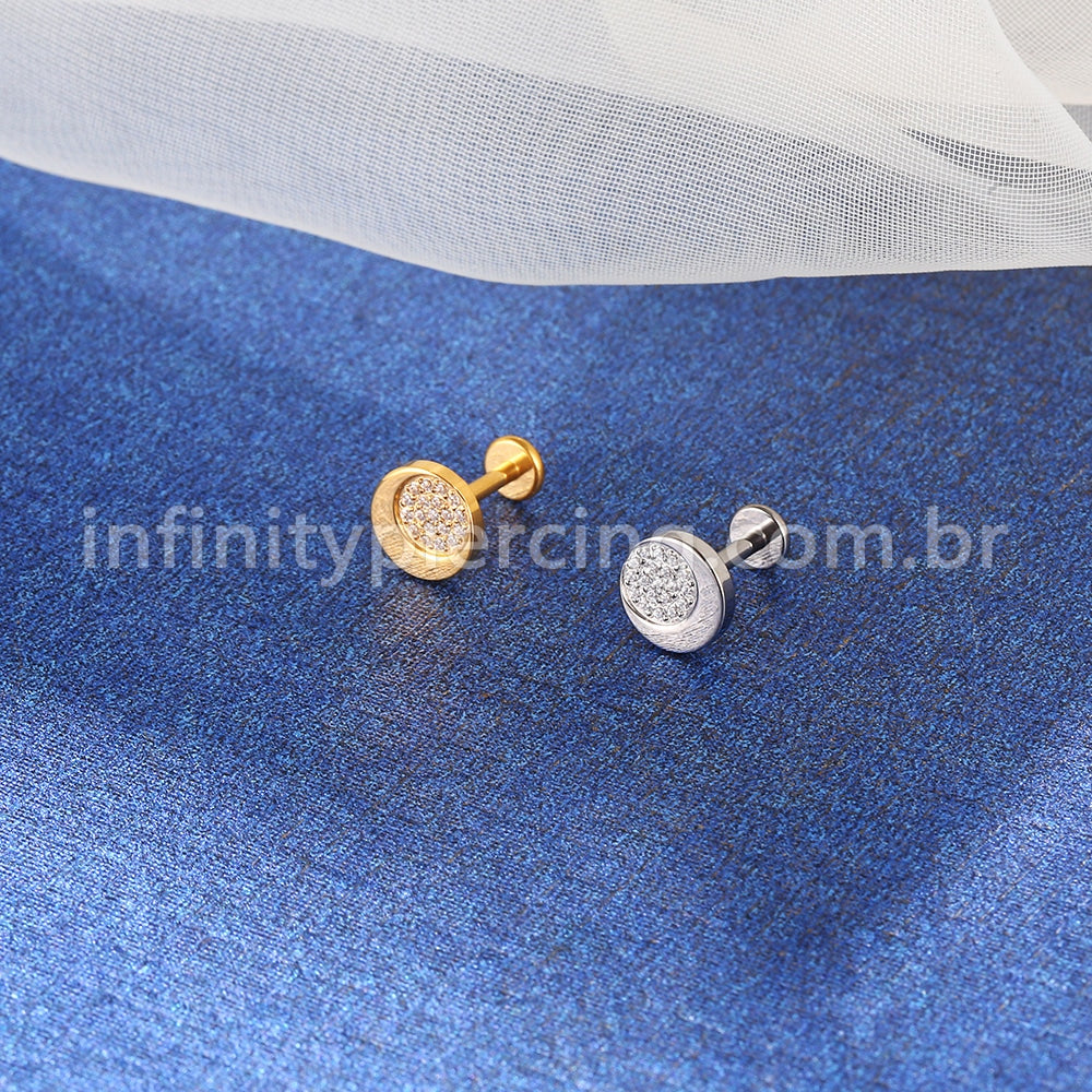 Piercing Labret Titânio Redondo Zircônia Cravejada