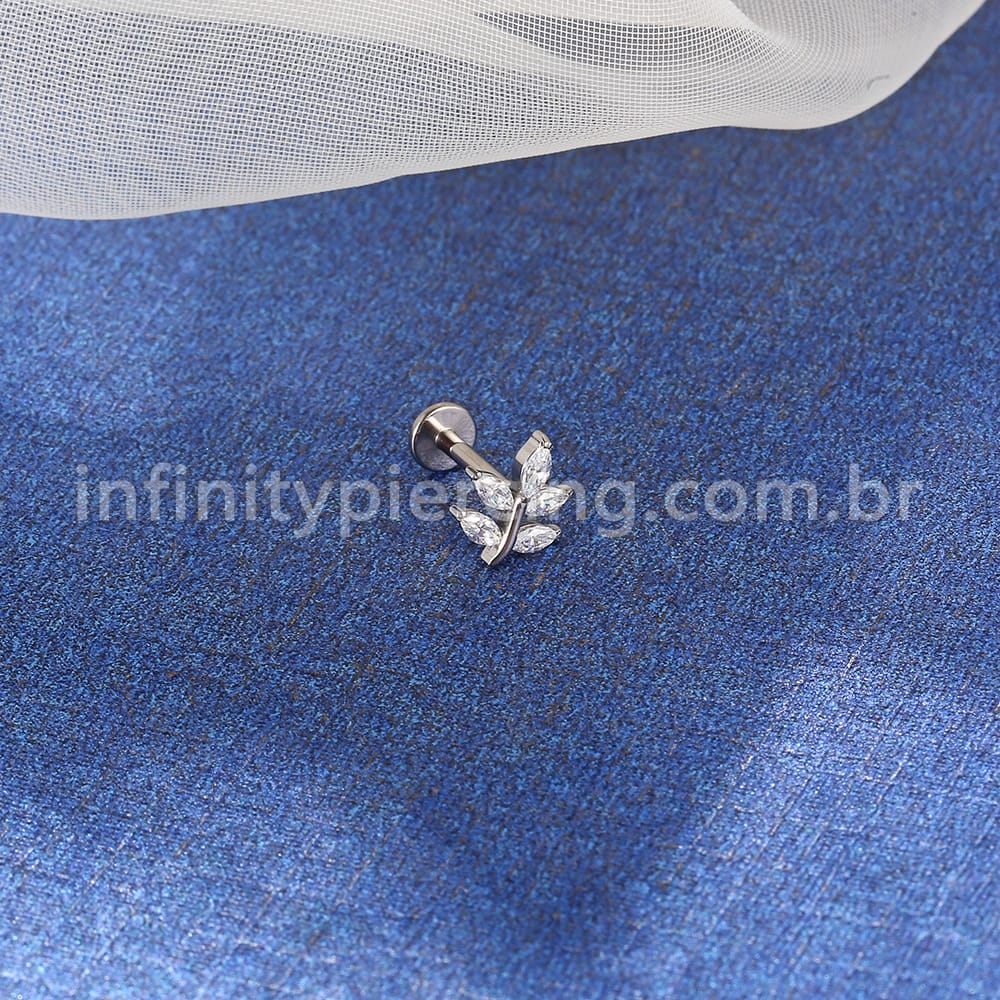 Piercing Labret Titânio Folha Zircônia Cravejada