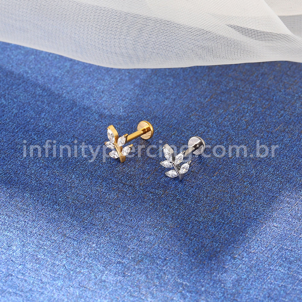 Piercing Labret Titânio Folha Zircônia Cravejada