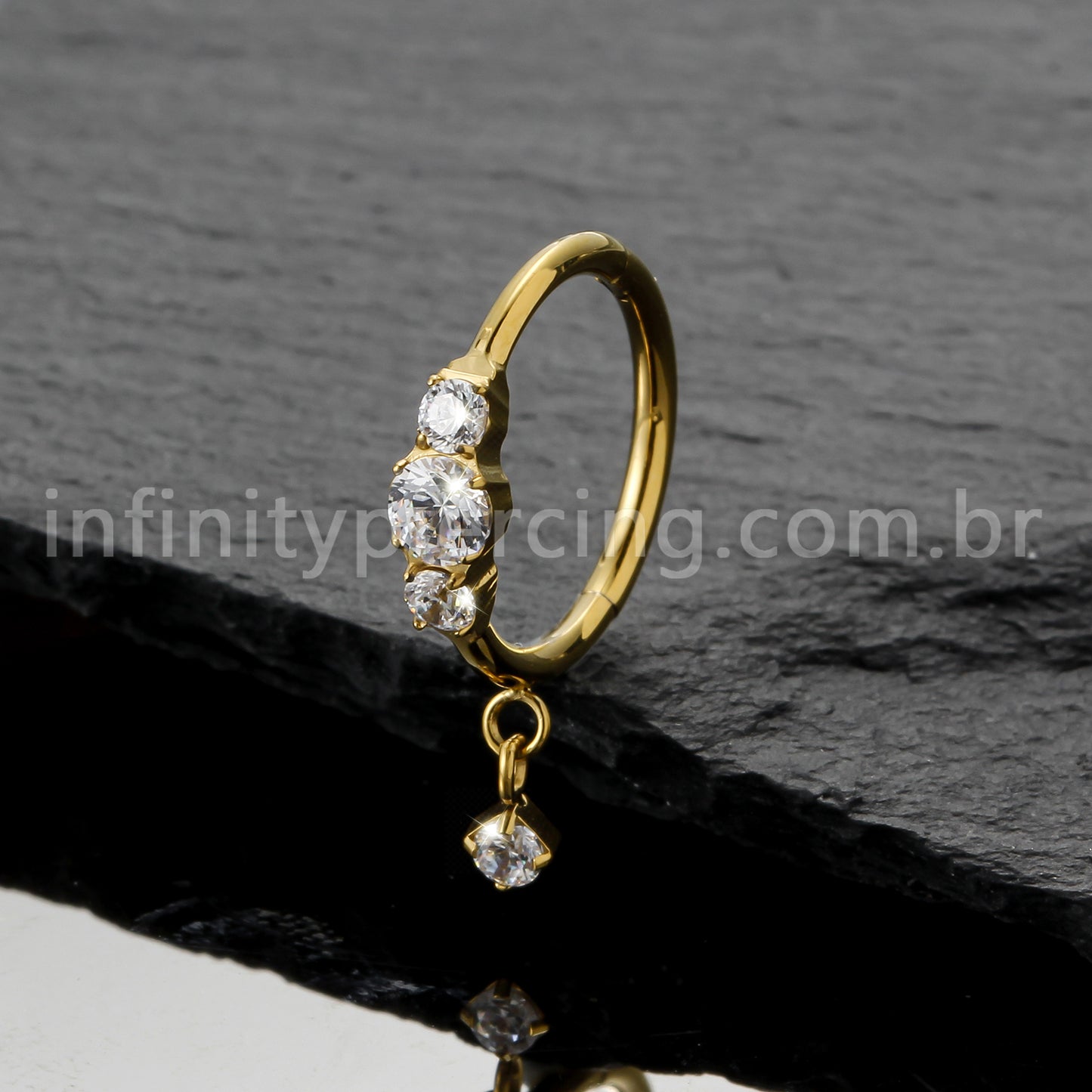 Piercing Argola Titânio Zircônia Cravejada Com Pingente