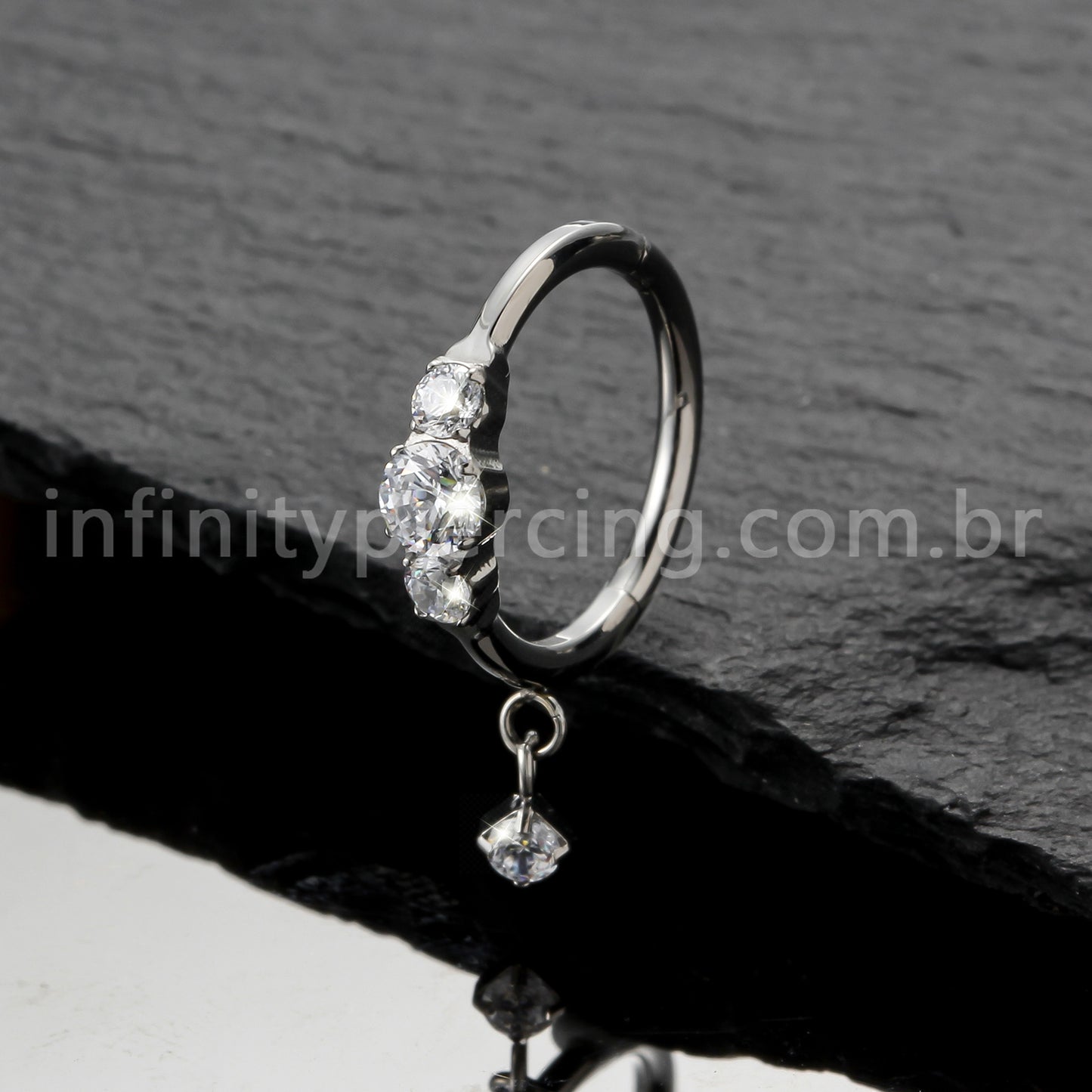 Piercing Argola Titânio Zircônia Cravejada Com Pingente