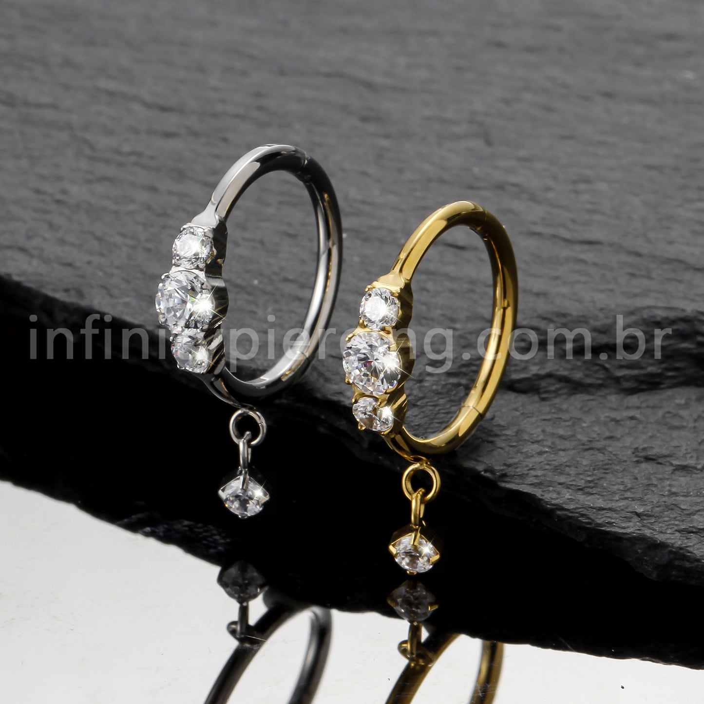 Piercing Argola Titânio Zircônia Cravejada Com Pingente