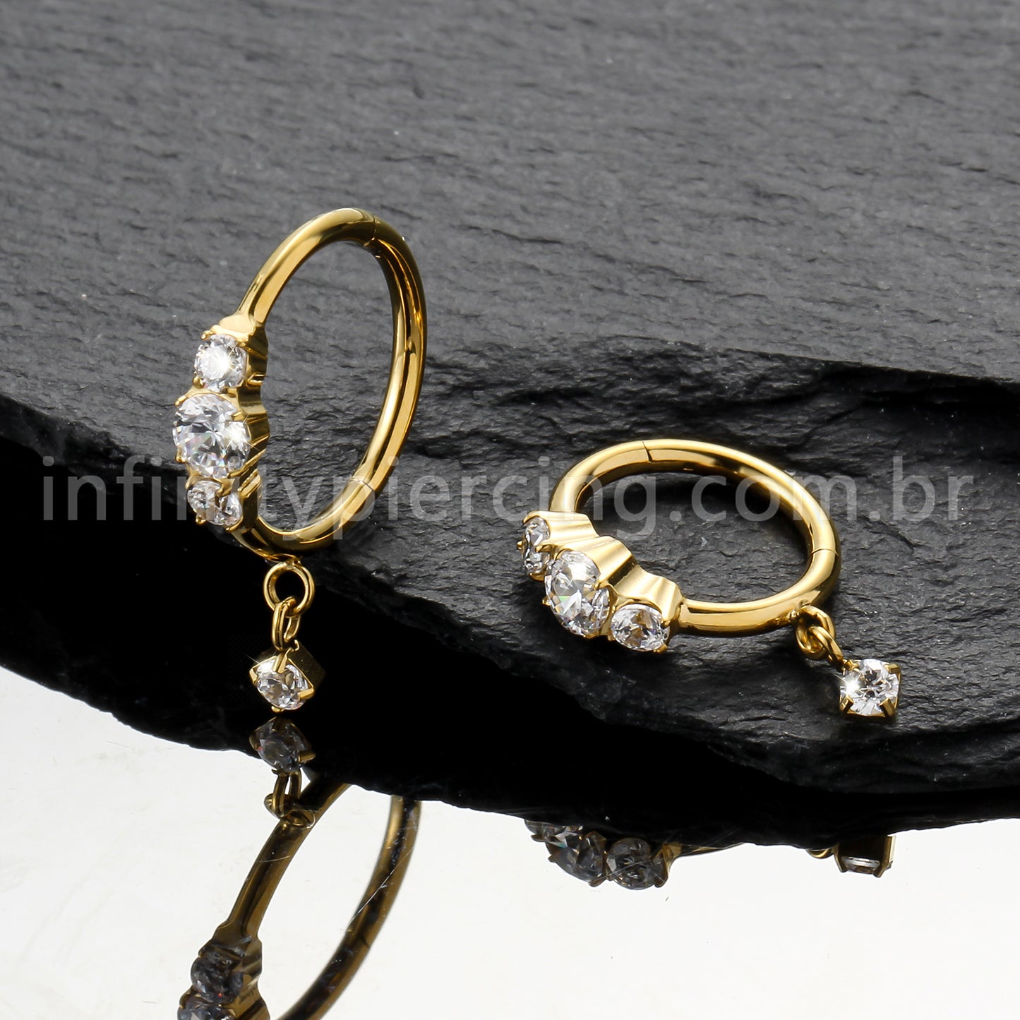 Piercing Argola Titânio Zircônia Cravejada Com Pingente