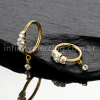 Piercing Argola Titânio Zircônia Cravejada Com Pingente
