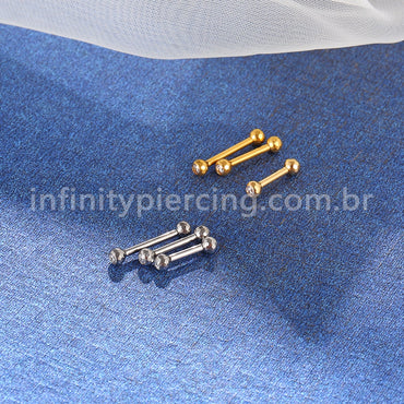 Piercing Barbell Titânio Lapidada Com Zircônia Cravada Rosca Interna