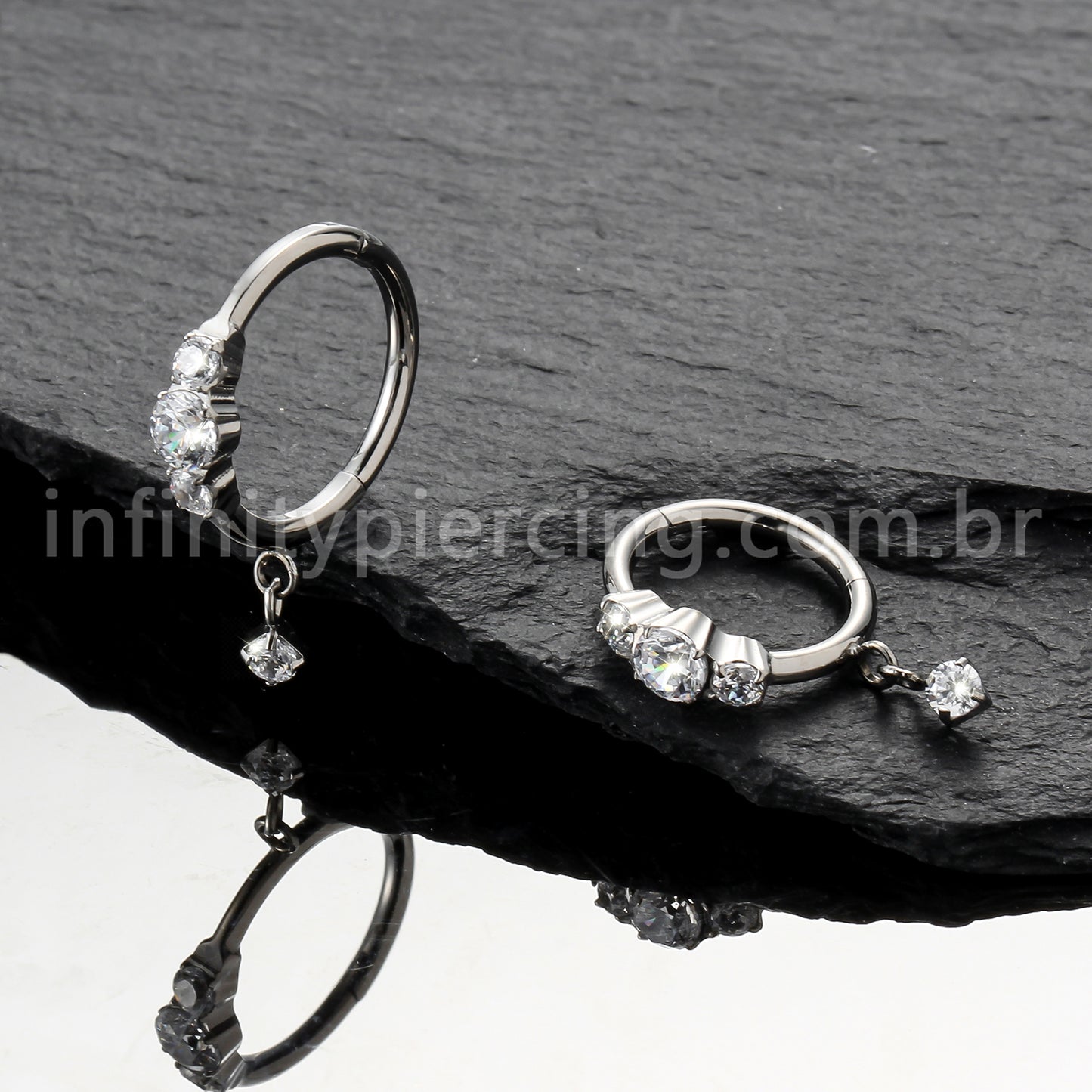 Piercing Argola Titânio Zircônia Cravejada Com Pingente
