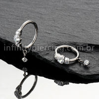 Piercing Argola Titânio Zircônia Cravejada Com Pingente