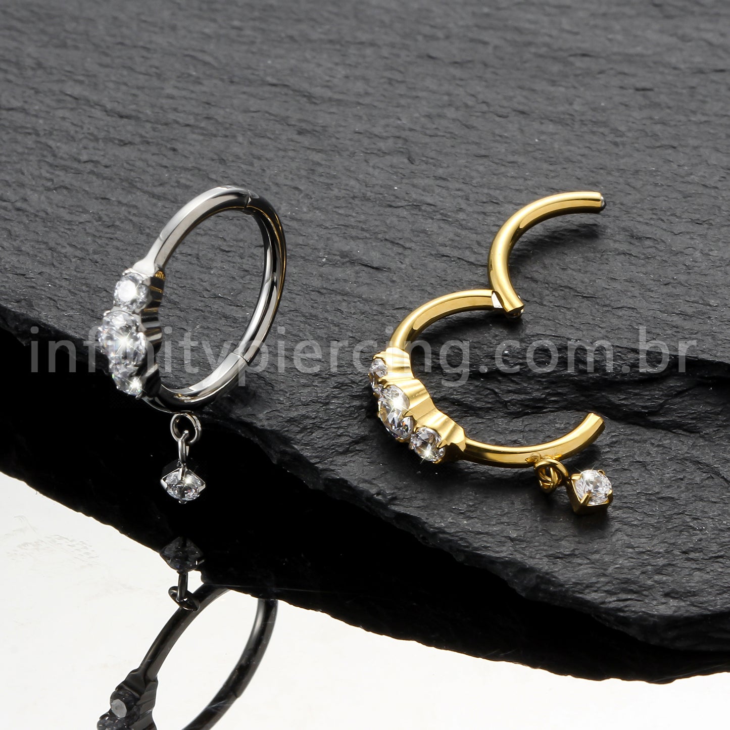 Piercing Argola Titânio Zircônia Cravejada Com Pingente