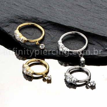 Piercing Argola Titânio Zircônia Cravejada Com Pingente