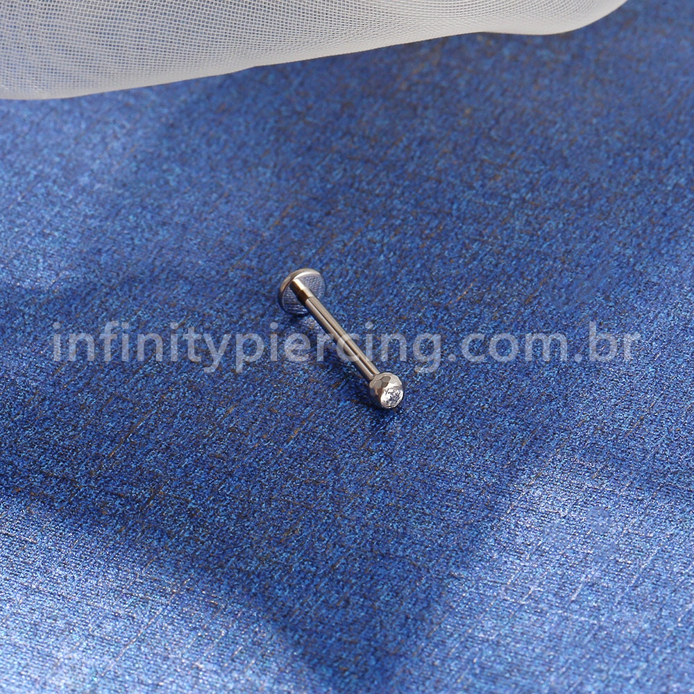 Piercing Labret Titânio Lapidada Com Zircônia Cravada Rosca Interna
