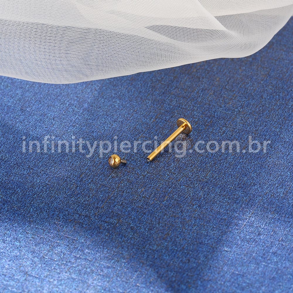 Piercing Labret Titânio Lapidada Com Zircônia Cravada Rosca Interna