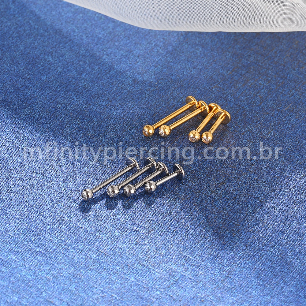 Piercing Labret Titânio Lapidada Com Zircônia Cravada Rosca Interna