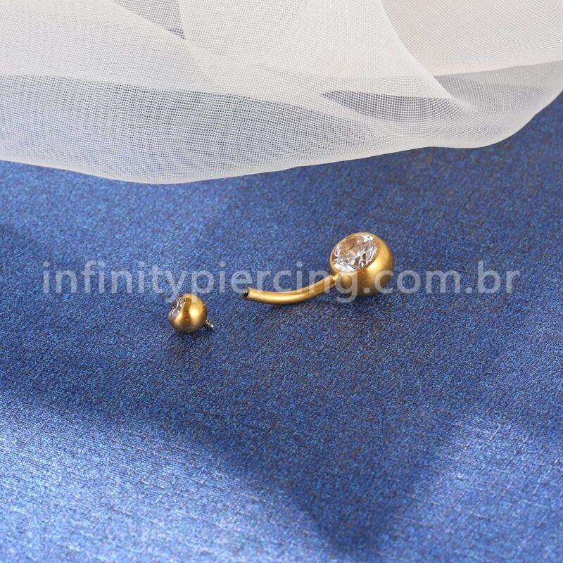 Piercing Banana Nióbio 2 Pedras Zircônia Rosca Interna
