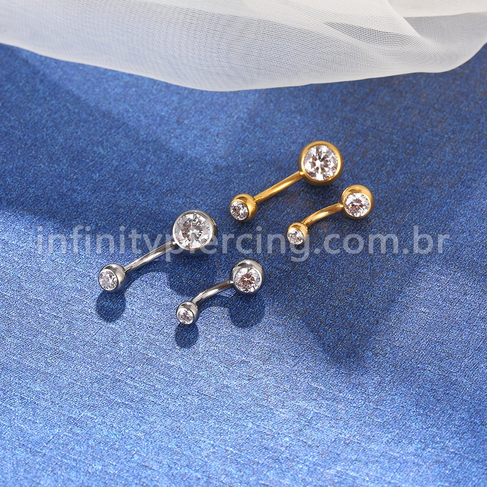 Piercing Banana Nióbio 2 Pedras Zircônia Rosca Interna