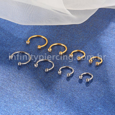 Piercing Ferradura Lapidada Titânio Com Zircônia Cravada Rosca Externa