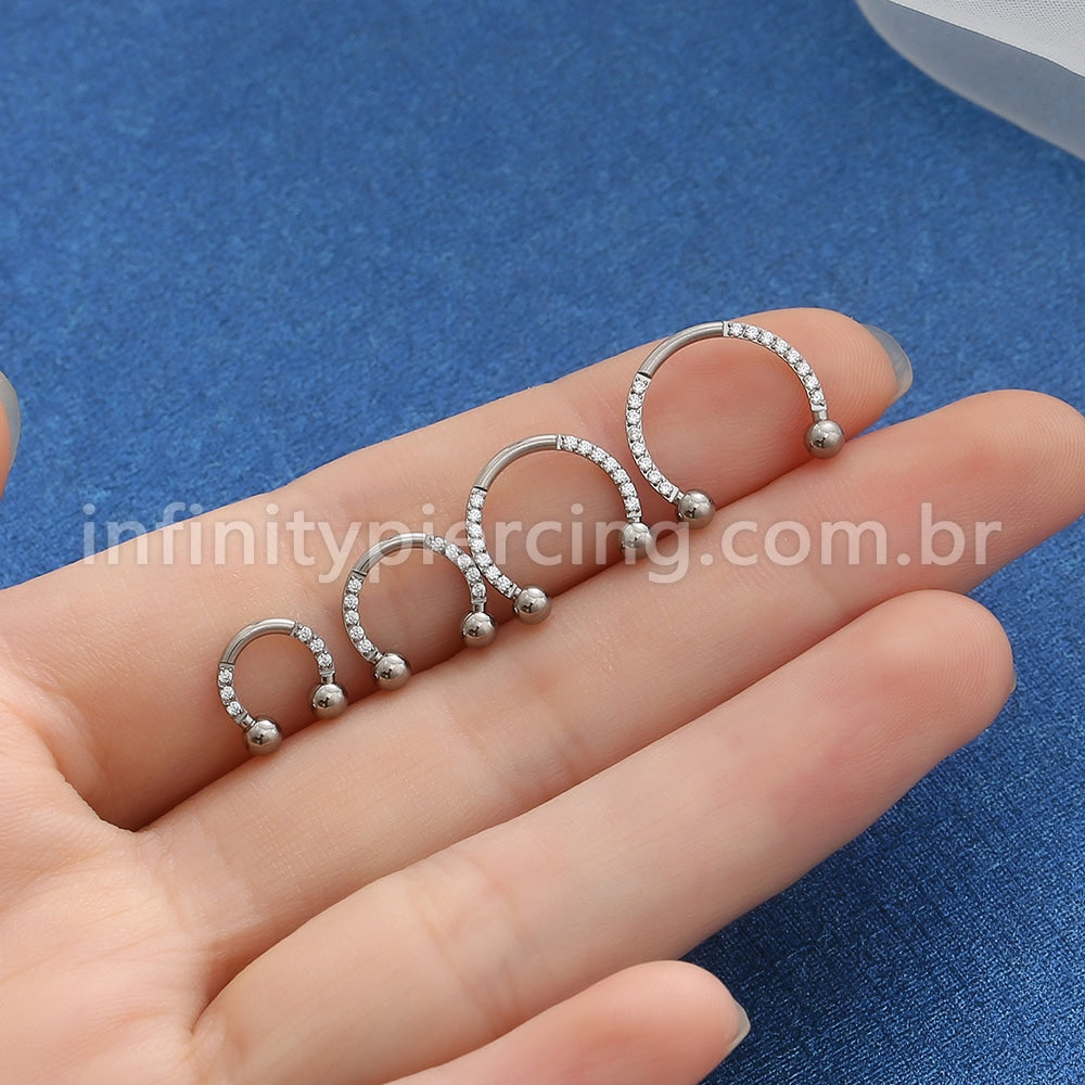 Piercing Ferradura Aço Cirúrgico Zircônia Cravejada
