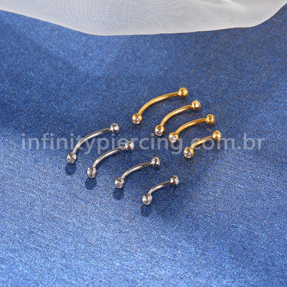 Piercing Barbell Curvo Titânio Lapidada Zircônia Cravada Rosca Externa