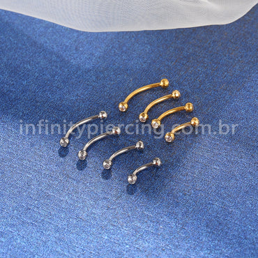 Piercing Barbell Curvo Titânio Lapidada Zircônia Cravada Rosca Externa
