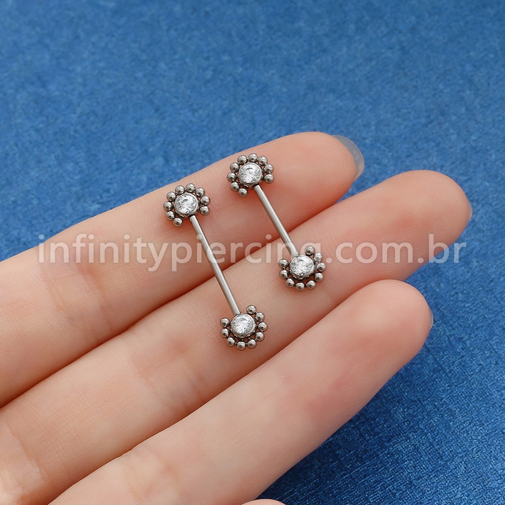 Piercing Mamilo Titânio Push Pin Indiano Zircônia