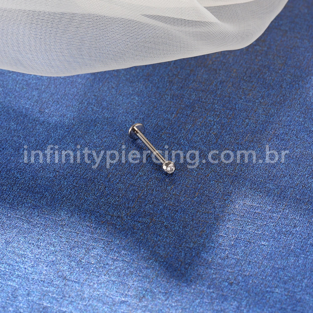 Piercing Labret Titânio Lapidada Com Zircônia Cravada Rosca Externa