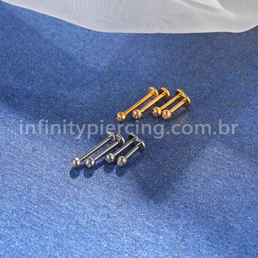Piercing Labret Titânio Lapidada Com Zircônia Cravada Rosca Externa