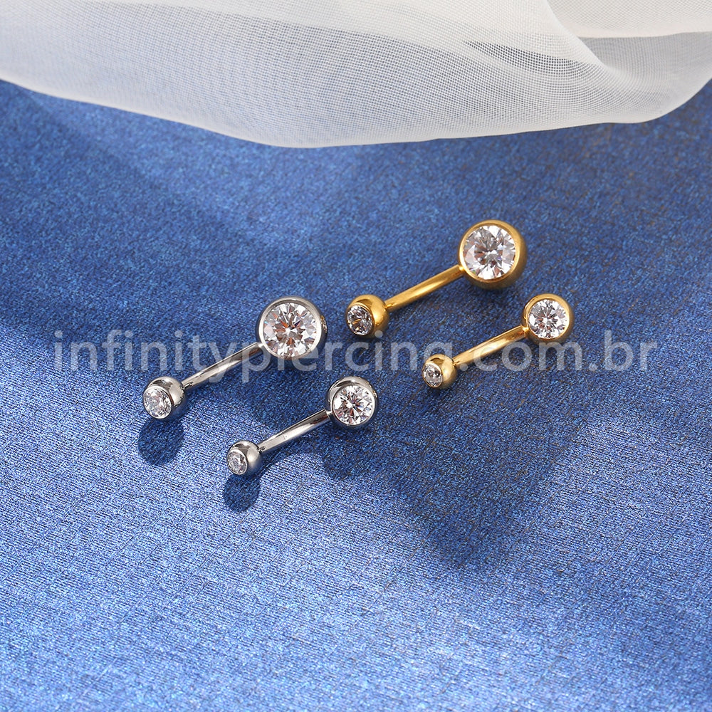 Piercing Banana Nióbio 2 Pedras Zircônia Rosca Externa