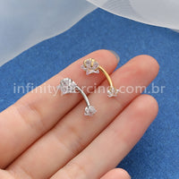 Piercing Aço Cirúrgico Banana 2 Pedras Zircônia Cravejada Estrela