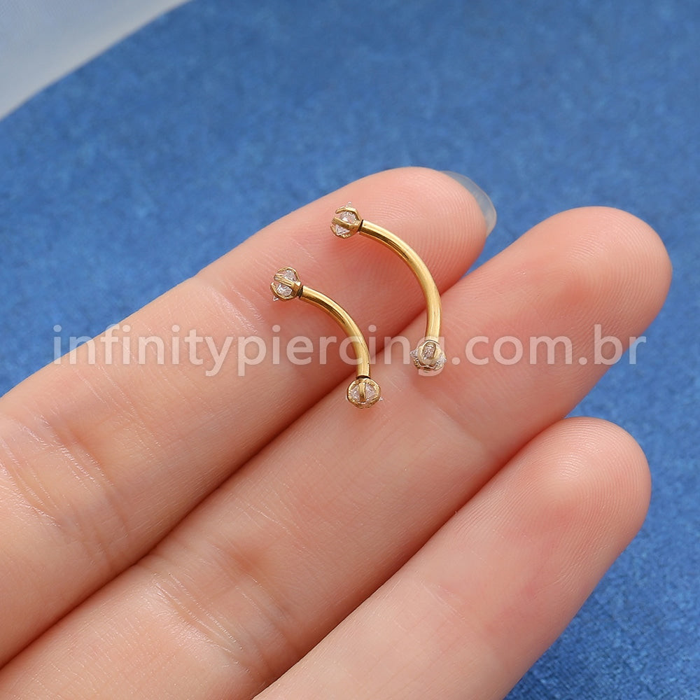 Piercing Microbell Curvo Aço Cirúrgico Zircônia Estrela