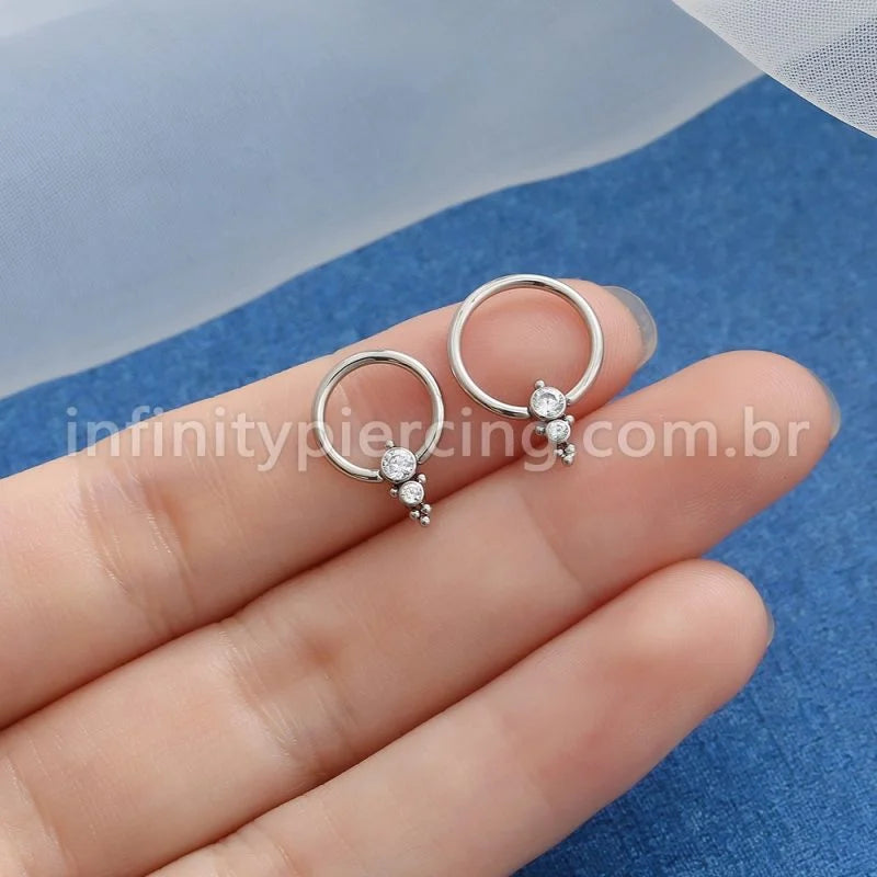 Piercing Captive Titânio 2 Pedras Zircônia