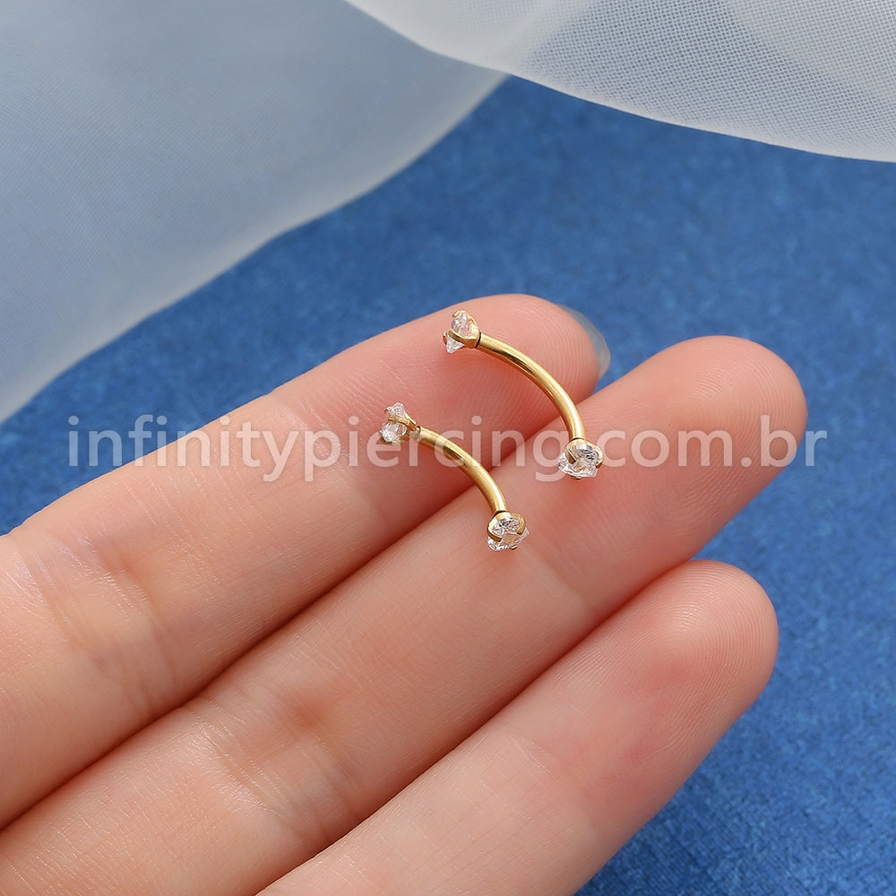 Piercing Microbell Curvo Aço Cirúrgico Zircônia Coração