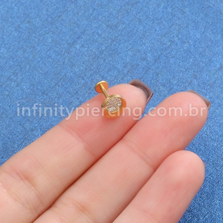 Piercing Labret Titânio Redondo Zircônia Cravejada