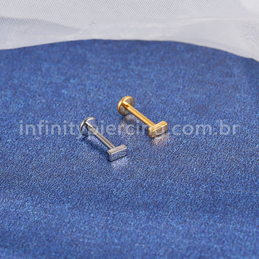 Piercing Labret Rosca Interna Titânio Retângulo