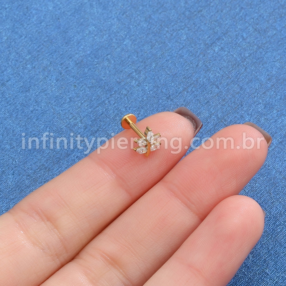Piercing Labret Titânio Folha Zircônia Cravejada