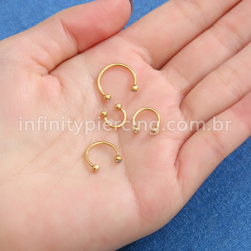 Piercing Ferradura Lapidada Titânio Com Zircônia Cravada Rosca Interna