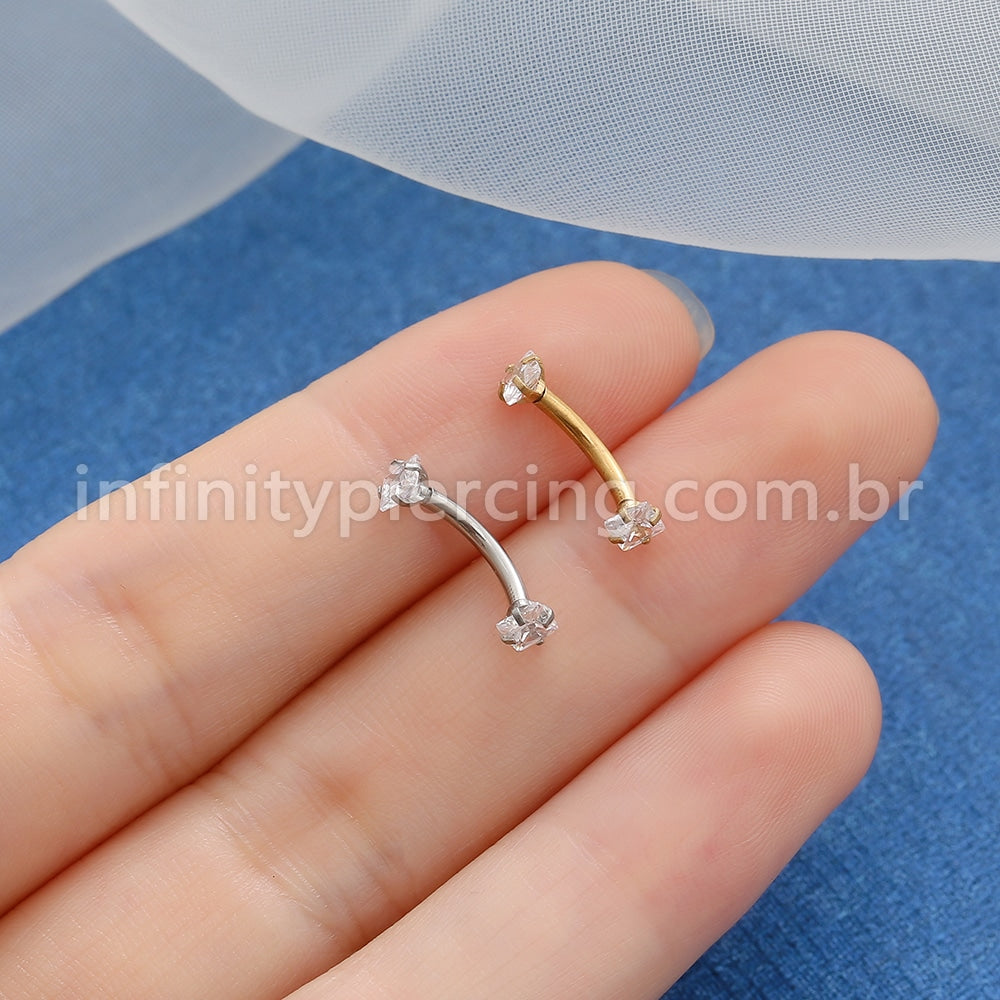 Piercing Microbell Curvo Aço Cirúrgico Zircônia Quadrada