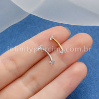 Piercing Microbell Curvo Aço Cirúrgico Zircônia Quadrada