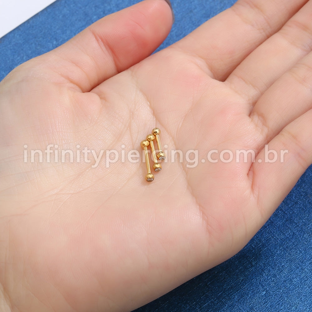 Piercing Barbell Titânio Lapidada Com Zircônia Cravada Rosca Interna