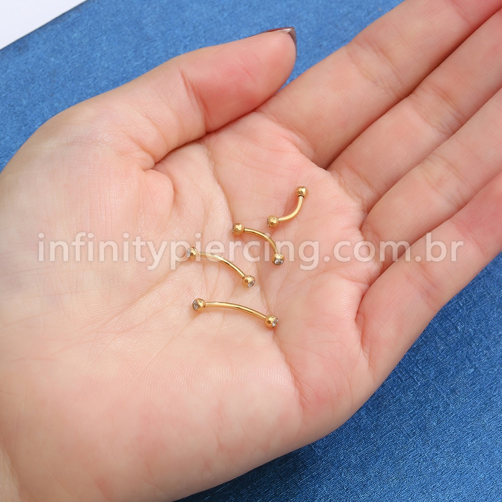 Piercing Barbell Curvo Titânio Lapidada Zircônia Cravada Rosca Externa