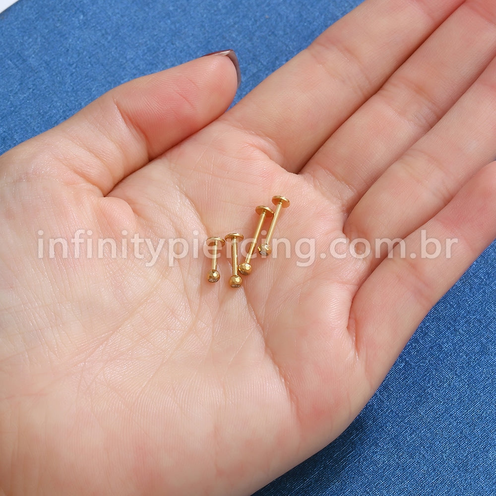 Piercing Labret Titânio Lapidada Com Zircônia Cravada Rosca Externa