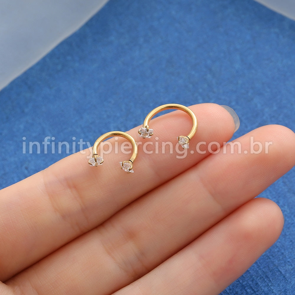 Piercing Ferradura Aço Cirúrgico Zircônia Quadrada