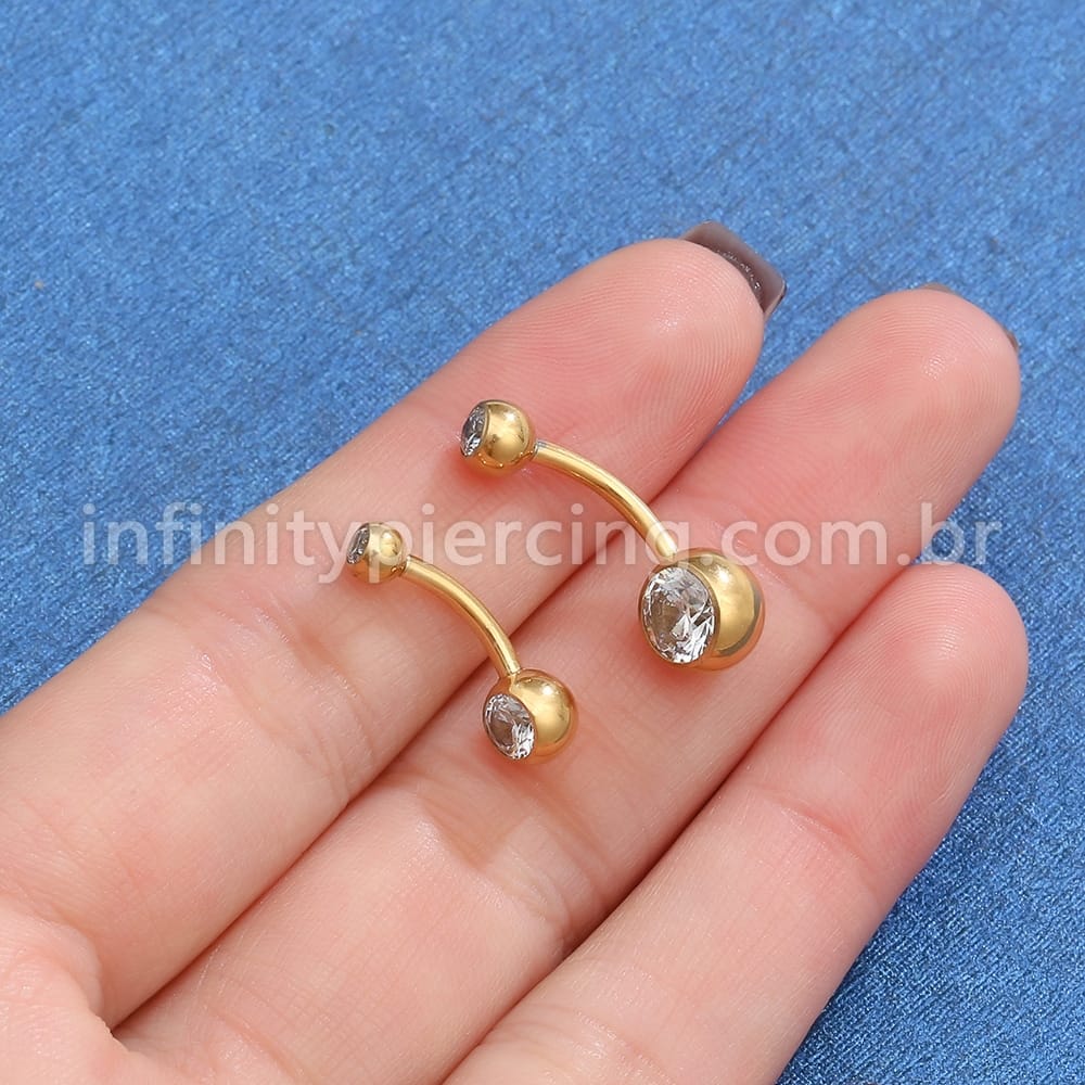 Piercing Banana Nióbio 2 Pedras Zircônia Rosca Externa