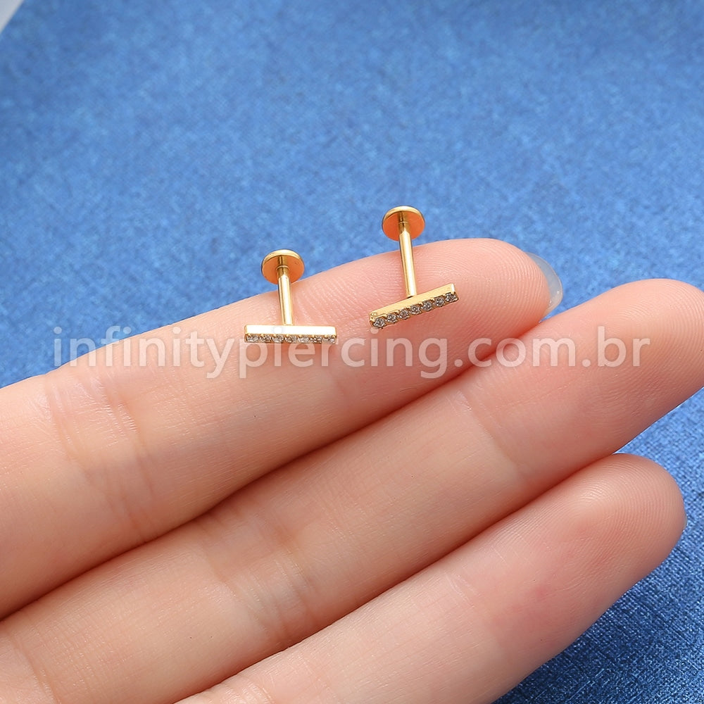 Piercing Labret Aço Cirúrgico Rosca Interna Barra Zircônia