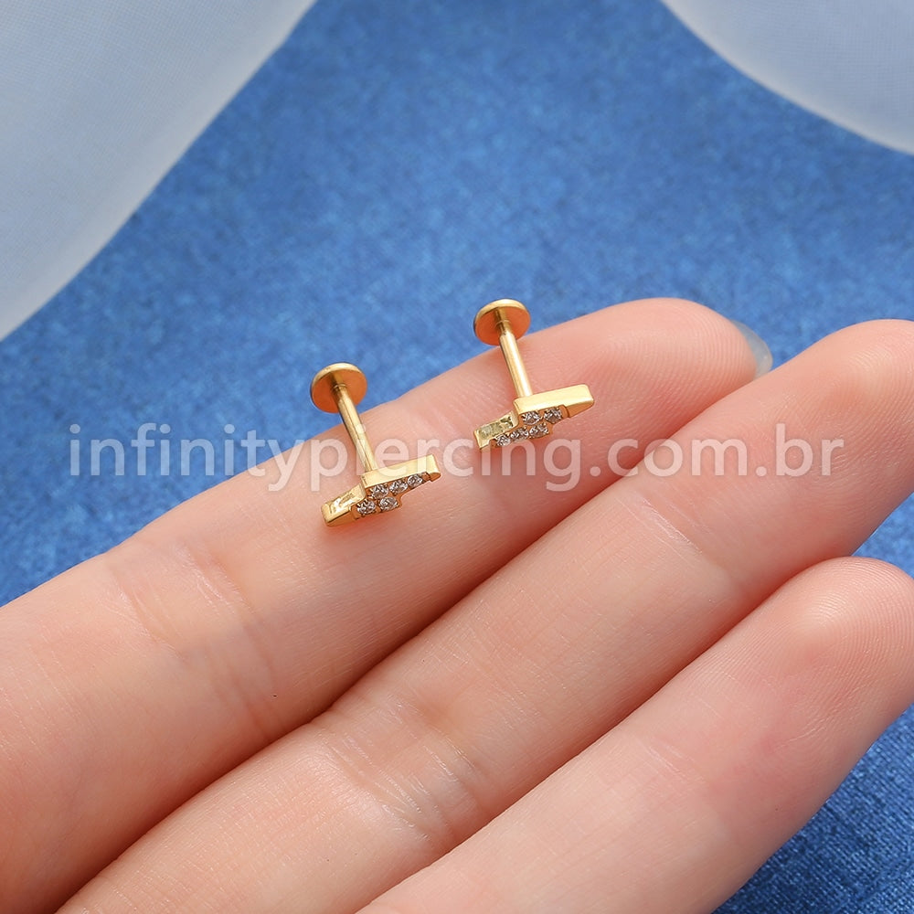 Piercing Labret Aço Cirúrgico Rosca Interna Raio Zircônia