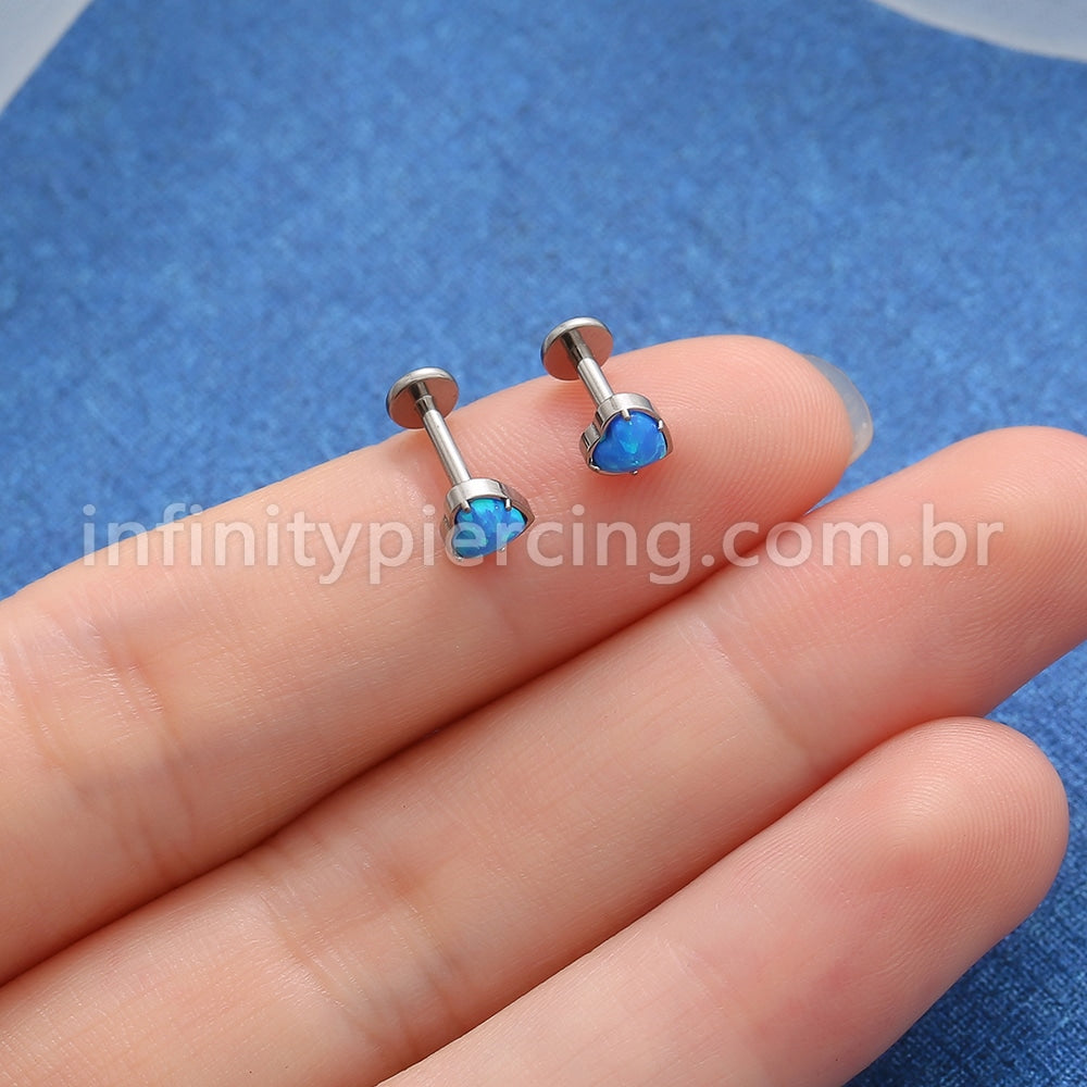Piercing Labret Titânio Coração Opala