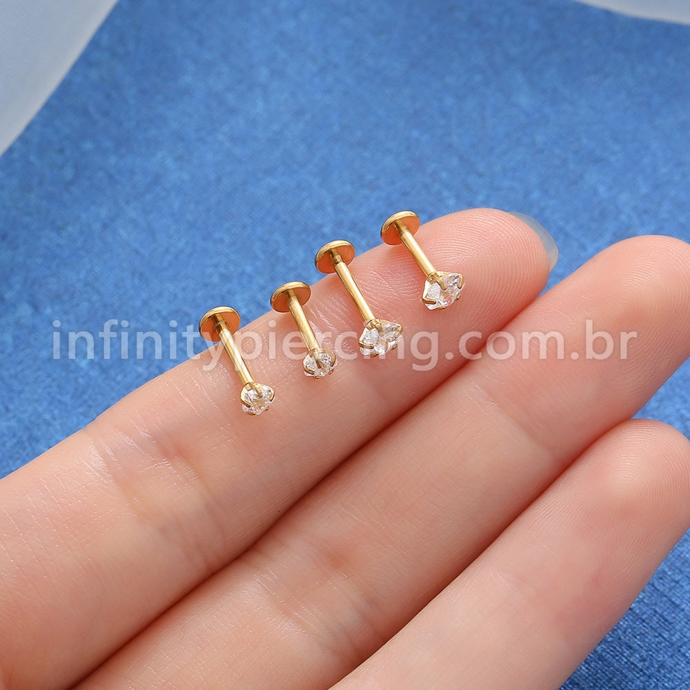 Piercing Labret Aço Cirúrgico Oval Com Pontas Zircônia