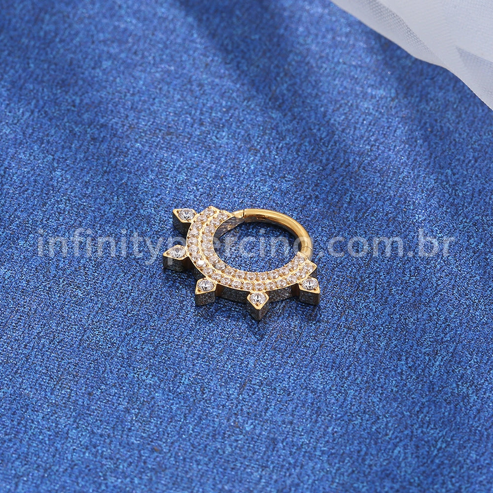 Piercing Argola Titânio Segmento Articulado Dupla Fileira Zircônia Detalhes