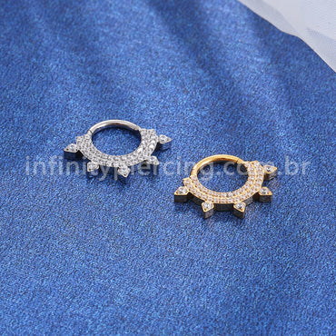 Piercing Argola Titânio Segmento Articulado Dupla Fileira Zircônia Detalhes