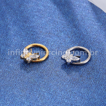 Piercing Argola Titânio Segmento Articulado Borboleta Zircônia Cravejada